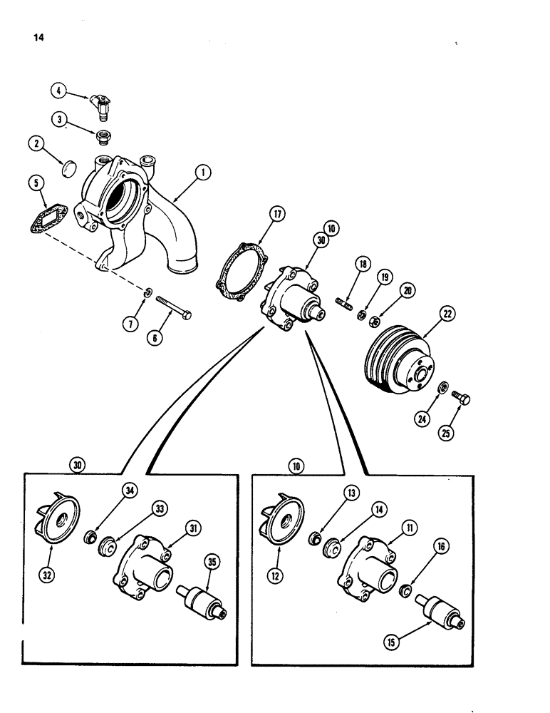 Схема запчастей Case W18 - (014) - WATER PUMP, WITH TAPPED SHAFT, 401BD AND 401BDT DIESEL ENGINE (02) - ENGINE