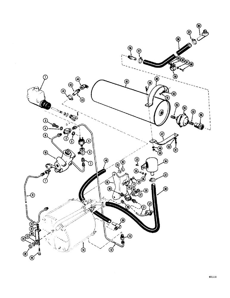 Схема запчастей Case W10C - (120) - HYDROVAC BRAKE SYSTEM, GAS ENGINE, HYDROVAC CYLINDER, RESERVE TANK AND FILTERS (07) - BRAKES