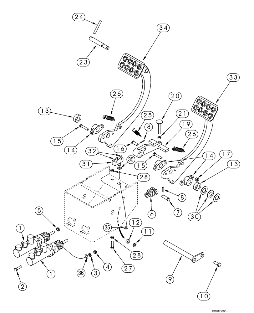 Схема запчастей Case 586G - (07-07) - BRAKE PEDALS - BRAKE MASTER CYLINDER MOUNTING (07) - BRAKES