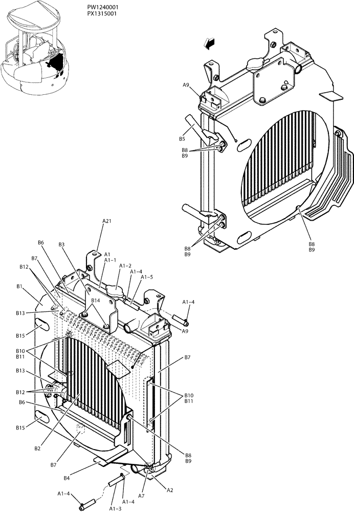 Схема запчастей Case CX36B - (05-004) - RADIATOR ASSY (COOLER) (10) - ENGINE