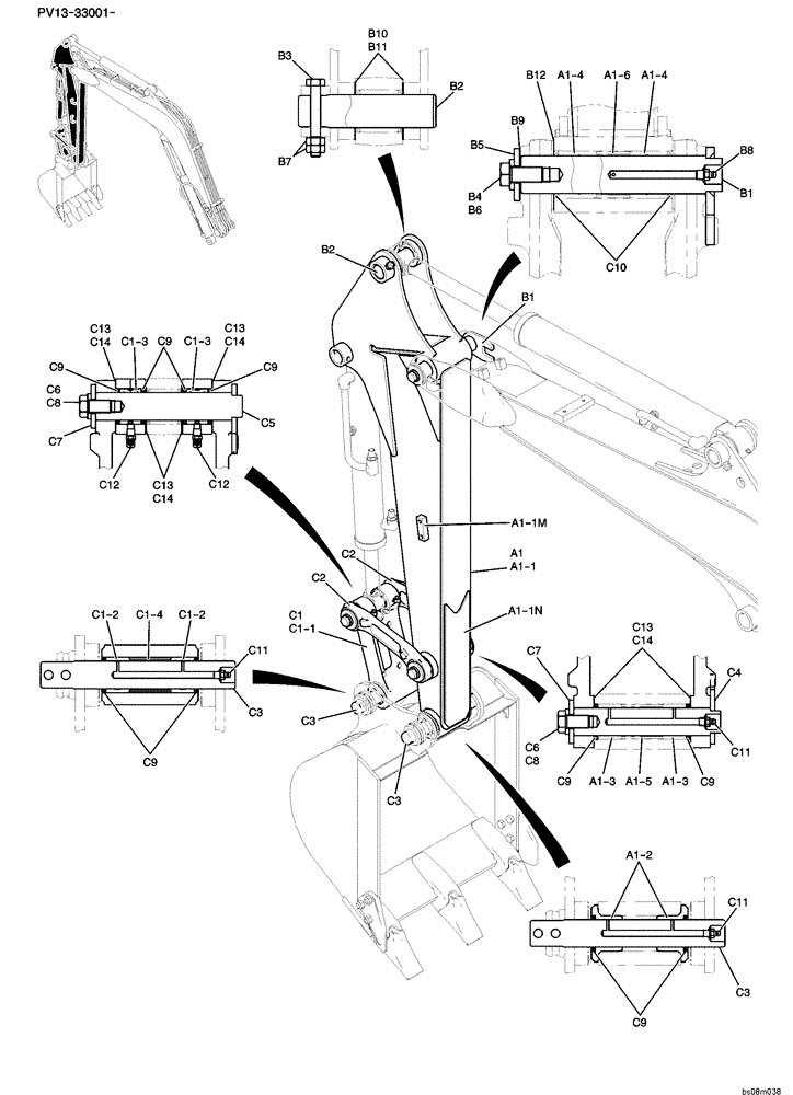 Схема запчастей Case CX27B PV13 - (03-007) - ARM ASSY 1.12 M (REINFORCE TYPE) Attachments