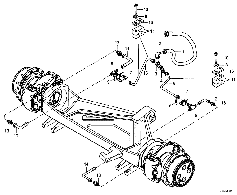 Схема запчастей Case 330B - (47A00031940[001]) - HYDRAULIC LINES, FRONT DRIVE AXLE W/DRY BRAKE (87688484) (09) - Implement / Hydraulics / Frame / Brakes