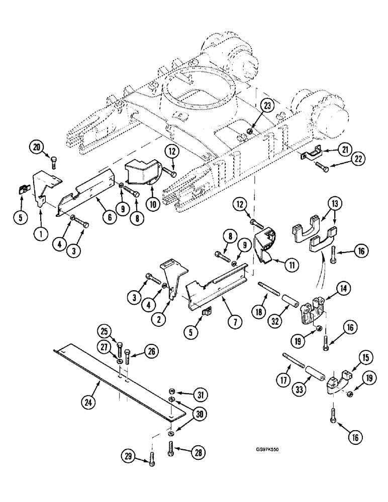 Схема запчастей Case 220B - (5-04) - TUBE GUARDS AT TRACK FRAME, P.I.N. 74441 THROUGH 74597, P.I.N. 03201 AND AFTER (11) - TRACKS/STEERING