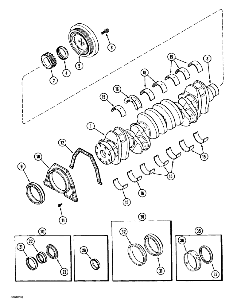 Схема запчастей Case 888 - (2-52) - CRANKSHAFT, 6T-590 DIESEL ENGINE (02) - ENGINE