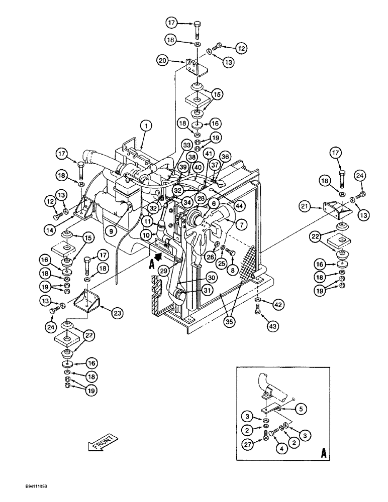 Схема запчастей Case 9040B - (2-02) - ENGINE MOUNTING, RADIATOR AND ADAPTING PARTS, PRIOR TO P.I.N. DAC04#2001 (02) - ENGINE