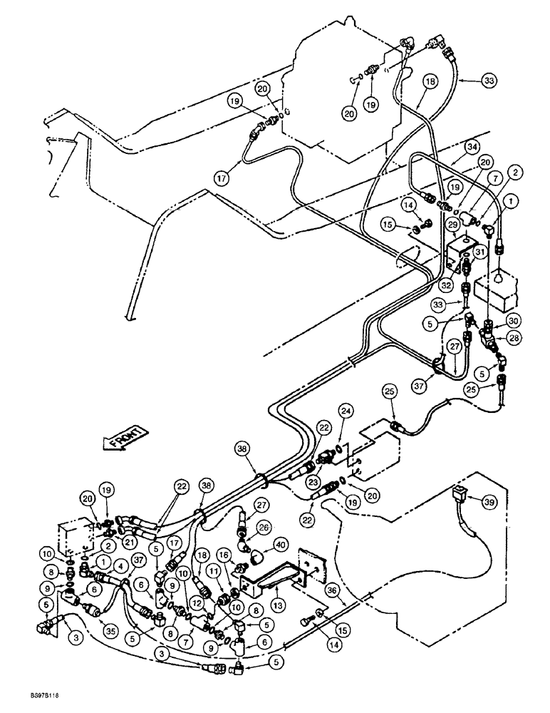 Схема запчастей Case 9030B - (8-088) - DOUBLE ACTION AUXILIARY EQUIPMENT OPTION, PILOT CONTROL LINES, STD MODELS PRIOR TO PIN DAC0301369 (08) - HYDRAULICS