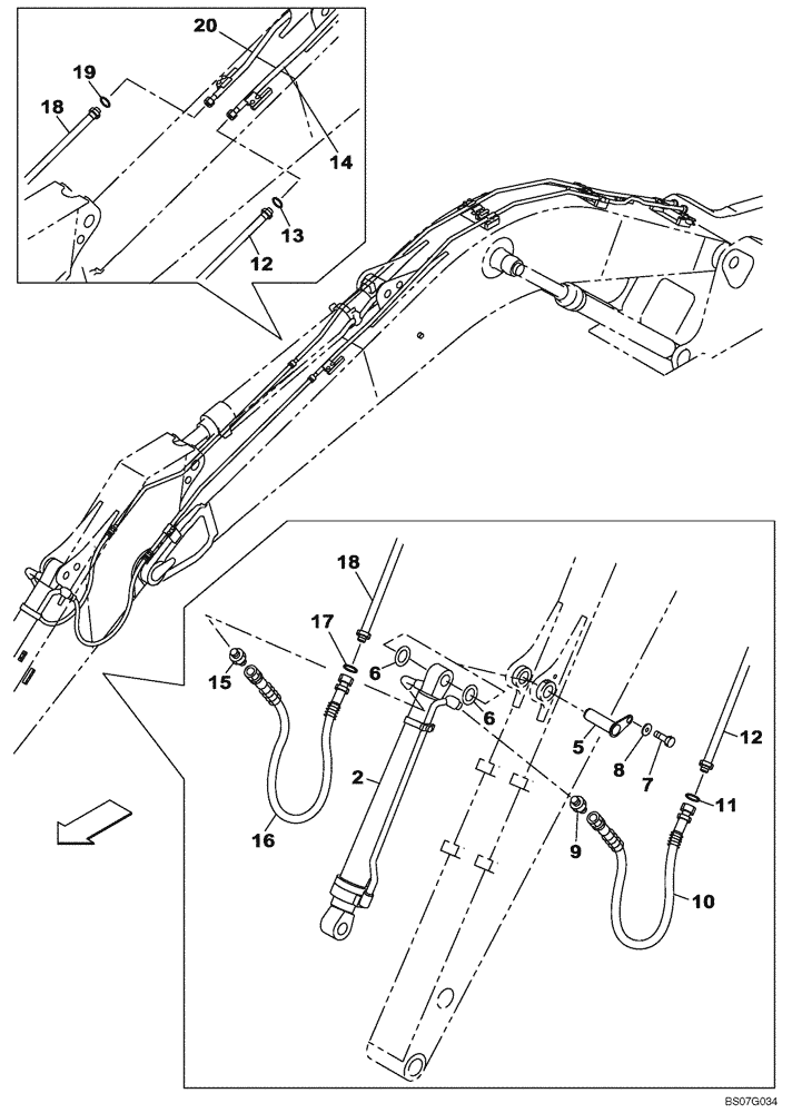 Схема запчастей Case CX240B - (08-014) - HYDRAULIC CIRCUIT - BUCKET CYLINDER - DIPPER (3.00 M) (08) - HYDRAULICS