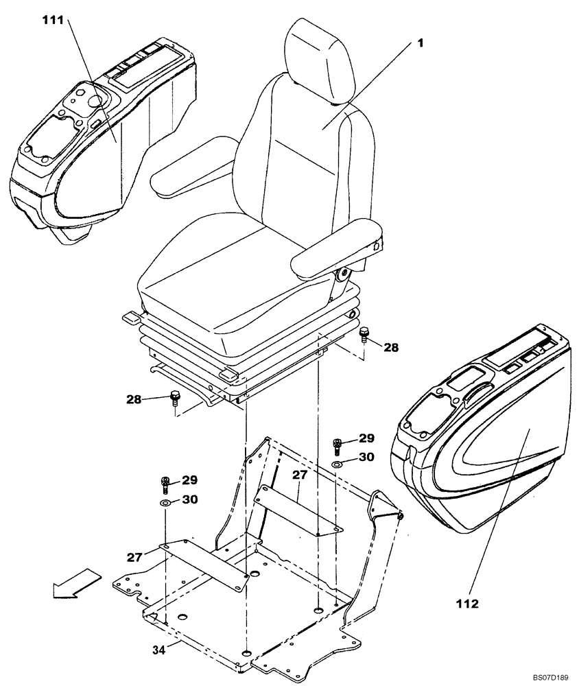 Схема запчастей Case CX210B - (09-15B) - OPERATORS COMPARTMENT - SEAT AND CONTROL ARM MOUNTING (09) - CHASSIS/ATTACHMENTS