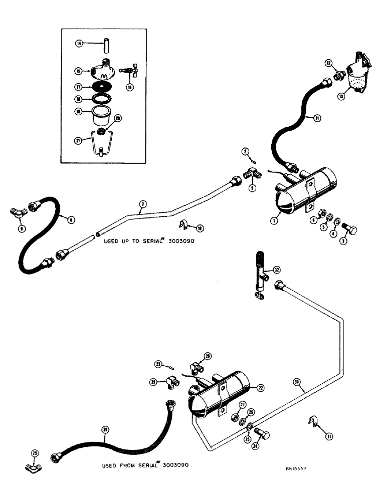 Схема запчастей Case 320 - (024) - FUEL SYSTEM, ENGINE FUEL SYSTEM (UP TO SERIAL NUMBER 3003090) (02) - FUEL SYSTEM