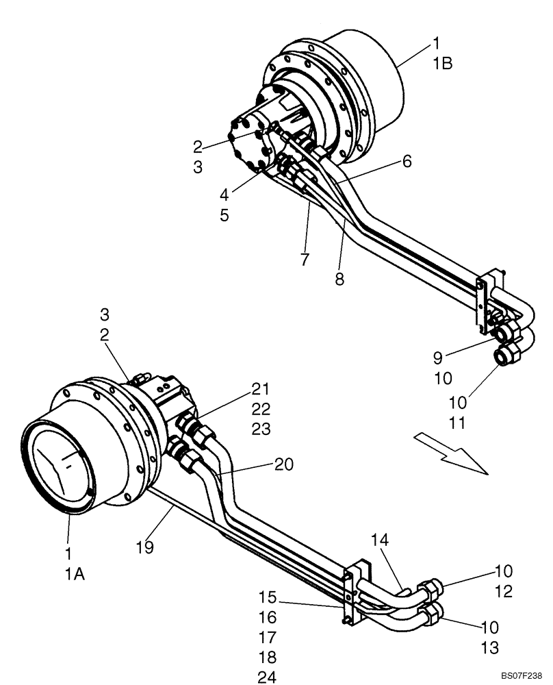 Схема запчастей Case 445 - (06-05B) - HYDROSTATICS - DRIVE MOTORS (445CT) (06) - POWER TRAIN