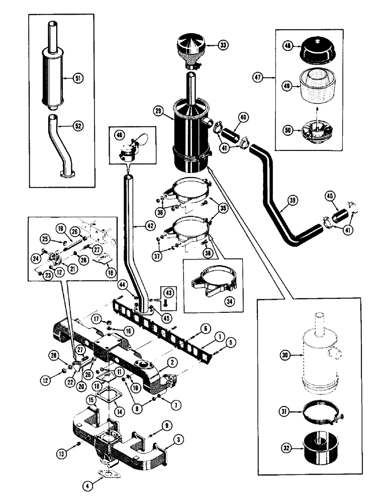 Схема запчастей Case 600 - (028) - ENGINE ACCESSORIES INSTALLATION, MANIFOLD, MUFFLER, AIR CLEANER, MOUNTING PARTS (01) - ENGINE