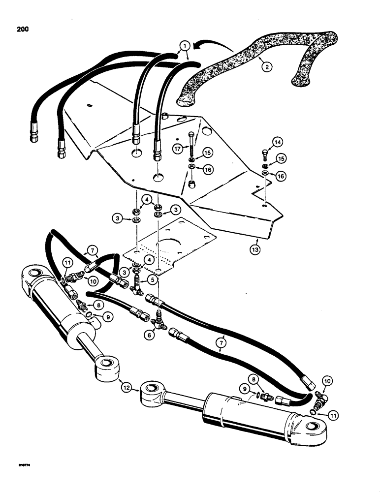 Схема запчастей Case 855C - (200) - DOZER ANGLE HYDRAULIC CIRCUIT, GRILLE TO CYLINDERS (07) - HYDRAULIC SYSTEM