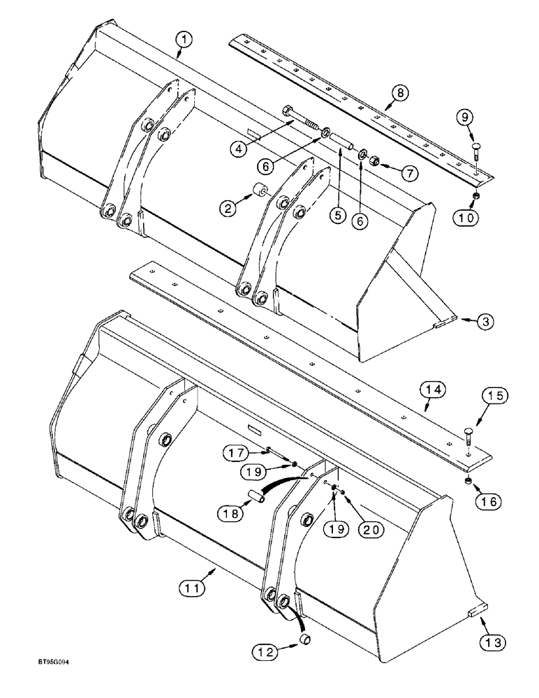 Схема запчастей Case 570LXT - (9-015A) - LOADER LONG LIP BUCKET (09) - CHASSIS/ATTACHMENTS