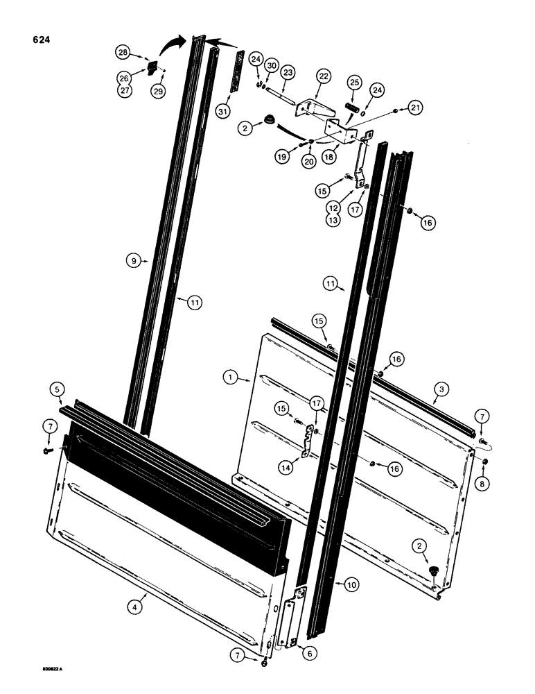 Схема запчастей Case 580E - (624) - CAB REAR WINDOW (09) - CHASSIS/ATTACHMENTS