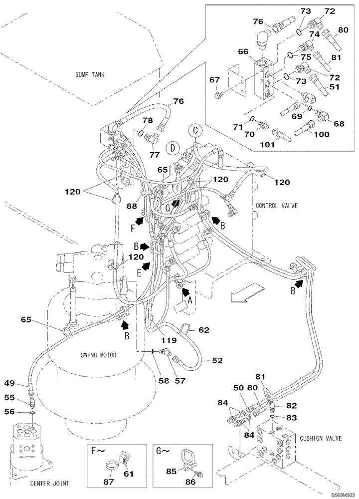 Схема запчастей Case CX350B - (08-86) - HYDRAULICS - PILOT PRESSURE, RETURN LINES (08) - HYDRAULICS