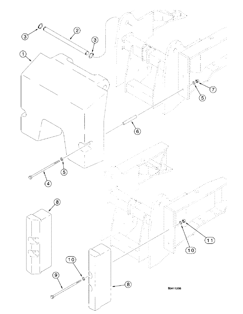 Схема запчастей Case 580L - (9-060) - REAR COUNTERWEIGHTS, 570LXT MODELS (09) - CHASSIS/ATTACHMENTS