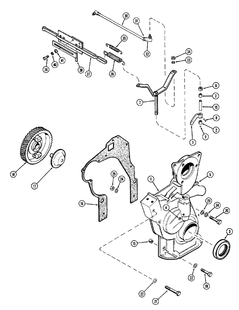 Схема запчастей Case 580B - (100) - GOVERNOR AND TIMING GEAR COVER, (188) SPARK IGNITION ENGINE (03) - FUEL SYSTEM