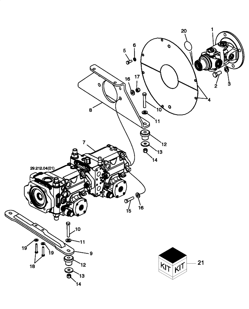 Схема запчастей Case 650L - (29.212.01) - MOUNTING - PUMP, HYDROSTATIC TANDEM AND DRIVESHAFT (29) - HYDROSTATIC DRIVE