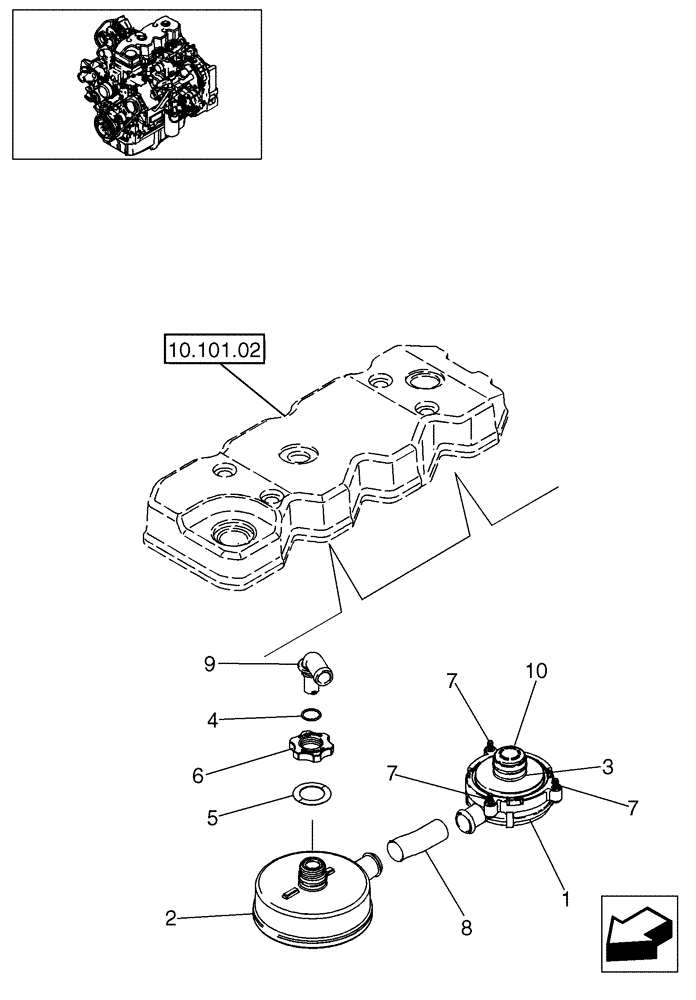 Схема запчастей Case 580SN - (10.101.04) - BREATHER - ENGINE (580SN, 580SN WT, 590SN) (10) - ENGINE