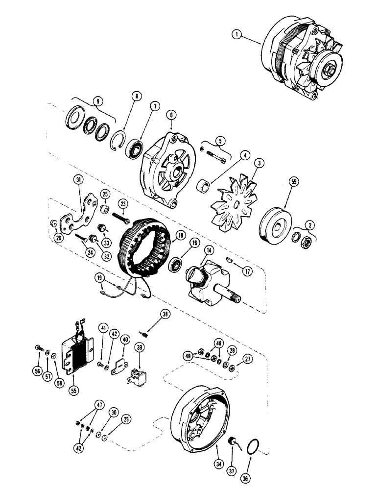 Схема запчастей Case 1700-SERIES - (062) - A38815 ALTERNATOR, 148 SPARK AND 188 DIESEL ENGINES (55) - ELECTRICAL SYSTEMS