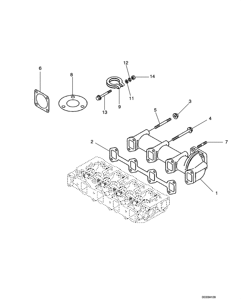 Схема запчастей Case CX47 - (02-14[00]) - MANIFOLD - EXHAUST (02) - ENGINE