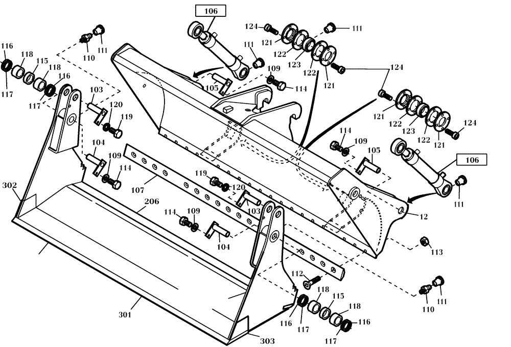 Схема запчастей Case 221D - (64.012[001]) - 4 - IN - 1 BUCKET 850 L (OPTION) (S/N 581101-UP) (82) - FRONT LOADER & BUCKET