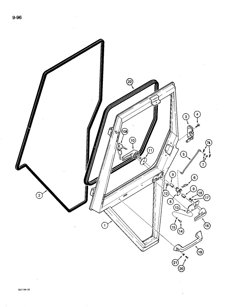 Схема запчастей Case 780D - (9-096) - CAB DOOR (09) - CHASSIS/ATTACHMENTS