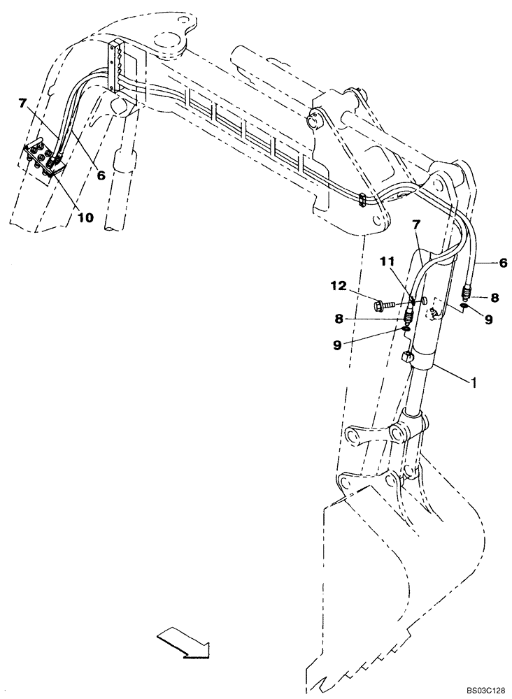 Схема запчастей Case CX75SR - (08-26) - HYDRAULICS - BUCKET, 1,75 METER (5 FT 9 IN) OFFSET ARM (08) - HYDRAULICS