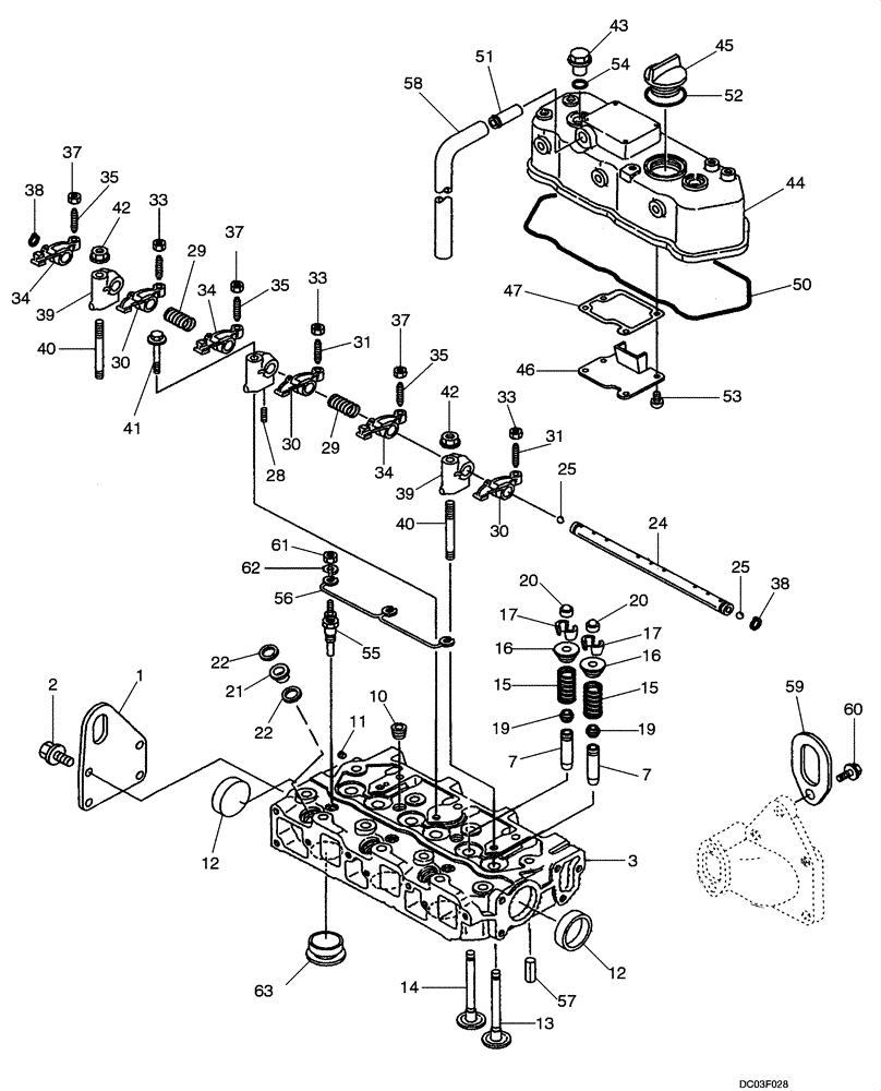 Схема запчастей Case CX14 - (02-12[00]) - CYLINDER HEAD AND COVER (02) - ENGINE