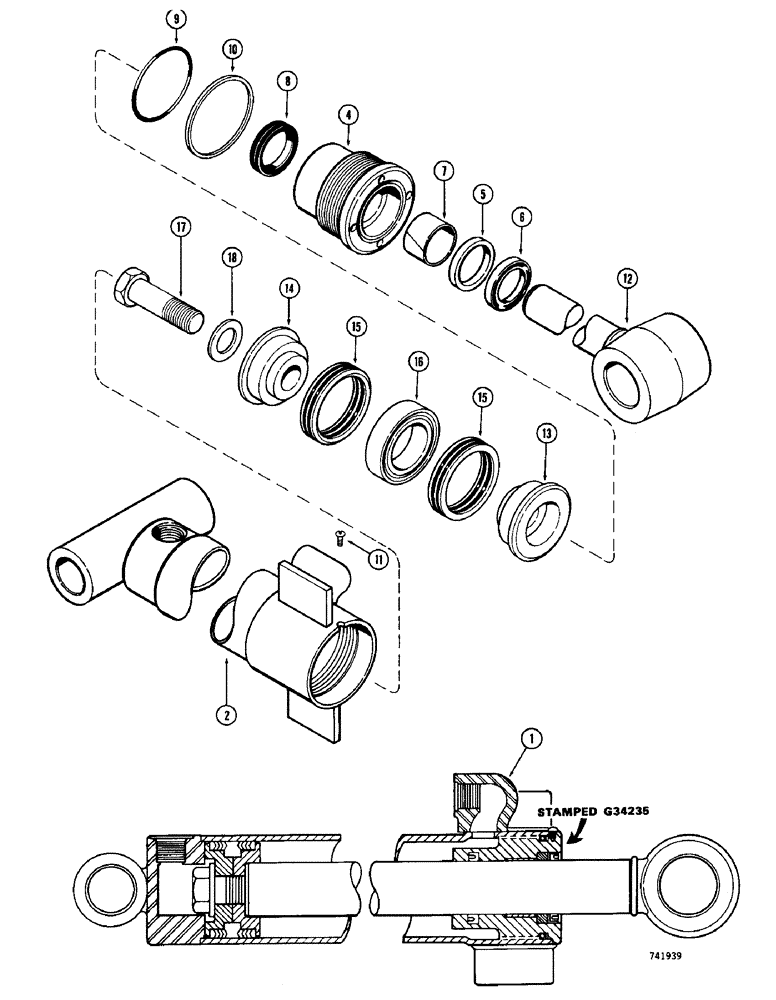 Схема запчастей Case 780 - (446) - G34235 BACKHOE DIPPER EXTENSION CYLINDER, GLAND IS STAMPED W/ CYLINDER PN (08) - HYDRAULICS