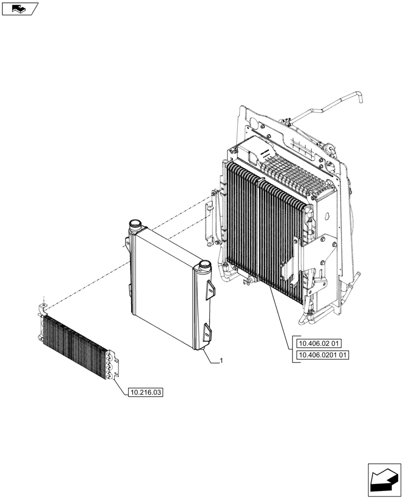 Схема запчастей Case 590SN - (10.406.0101) - VAR - 423000, 442082, 747854 - AIR INTAKE, HEAT EXCHANGER (10) - ENGINE