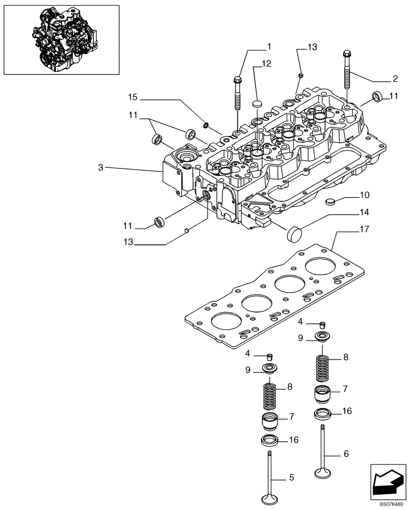 Схема запчастей Case 590SM - (02-16) - CYLINDER HEAD (02) - ENGINE