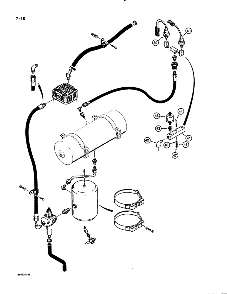 Схема запчастей Case 621 - (7-16) - AIR COMPRESSOR INTAKE HOSE AND LOWER RESERVOIR (07) - BRAKES