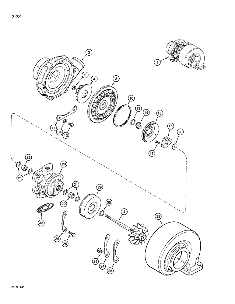 Схема запчастей Case 621 - (2-22) - TURBOCHARGER, 6T-590 ENGINE (02) - ENGINE