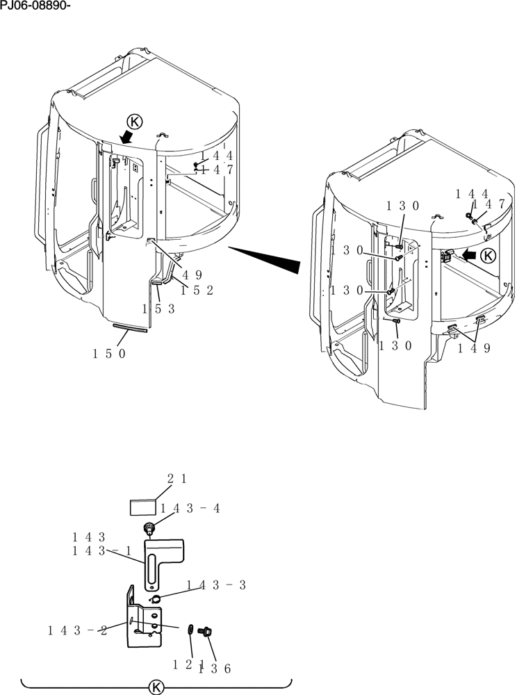 Схема запчастей Case CX50B - (180-01[5]) - CAB ASSY (90) - PLATFORM, CAB, BODYWORK AND DECALS