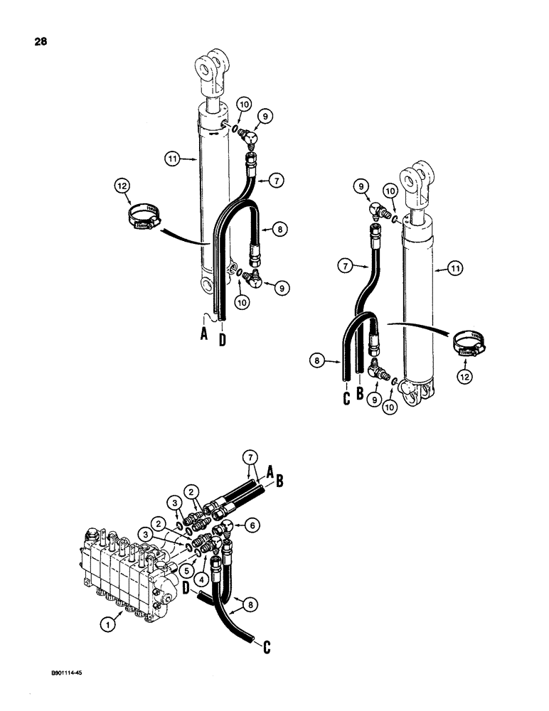 Схема запчастей Case D130 - (7-028) - STABILIZER CYLINDER HYDRAULIC CIRCUIT, USED ON 1835C, 1840 & 1845C UNI-LOADERS W/ KONTAK VALVE 