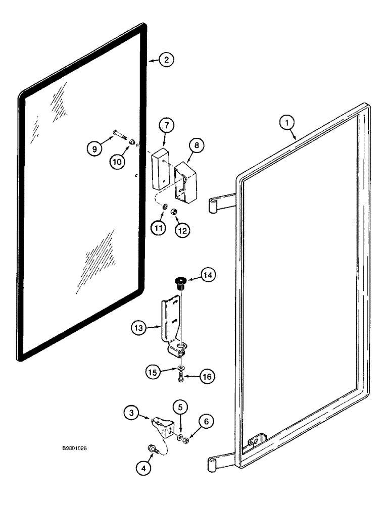 Схема запчастей Case 821B - (9-072) - CAB DOOR WINDOW (09) - CHASSIS/ATTACHMENTS