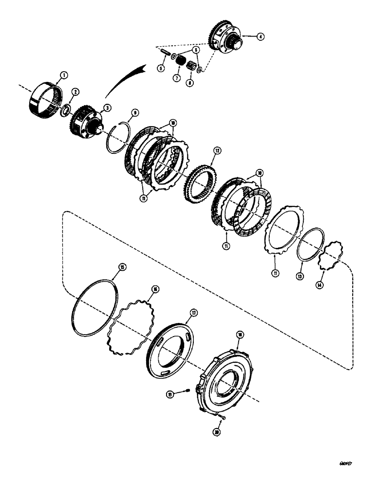 Схема запчастей Case 400 - (024) - TRANSMISSION, FORWARD CLUTCH AND PLANETARY (03) - TRANSMISSION