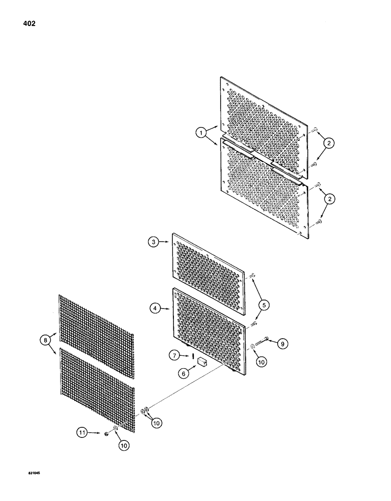 Схема запчастей Case 1150D - (402) - GRILLE AND RADIATOR BRUSH SCREENS (09) - CHASSIS/ATTACHMENTS