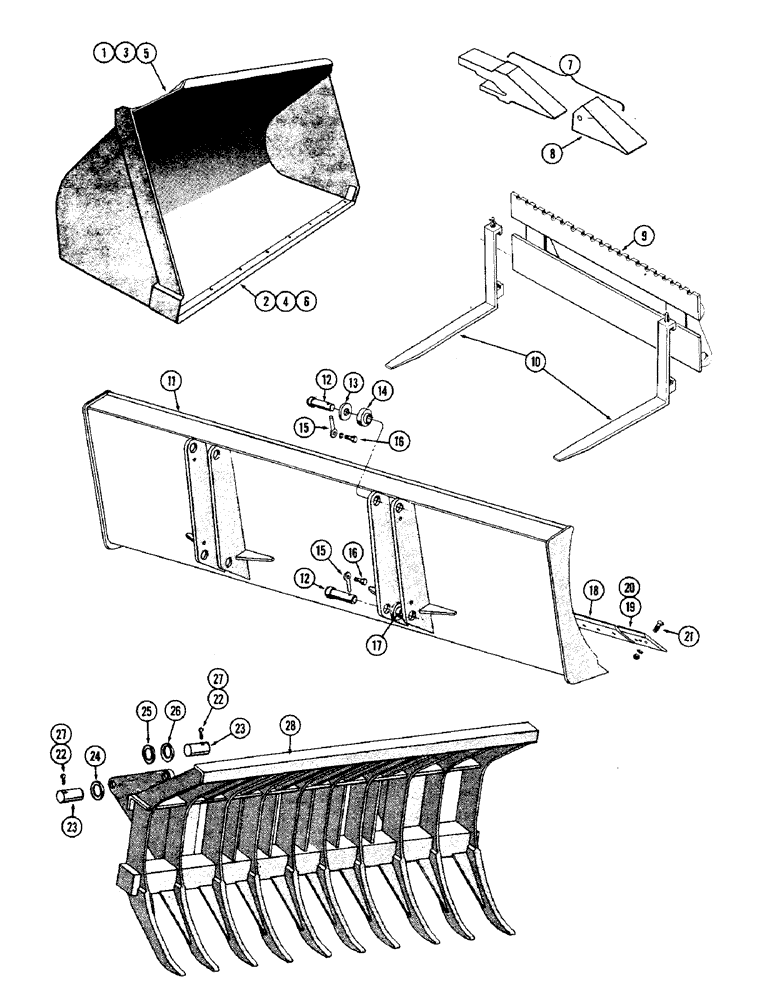 Схема запчастей Case W9A - (146) - BUCKETS, FORKLIFT, DOZER, BRUSH RAKE (09) - CHASSIS