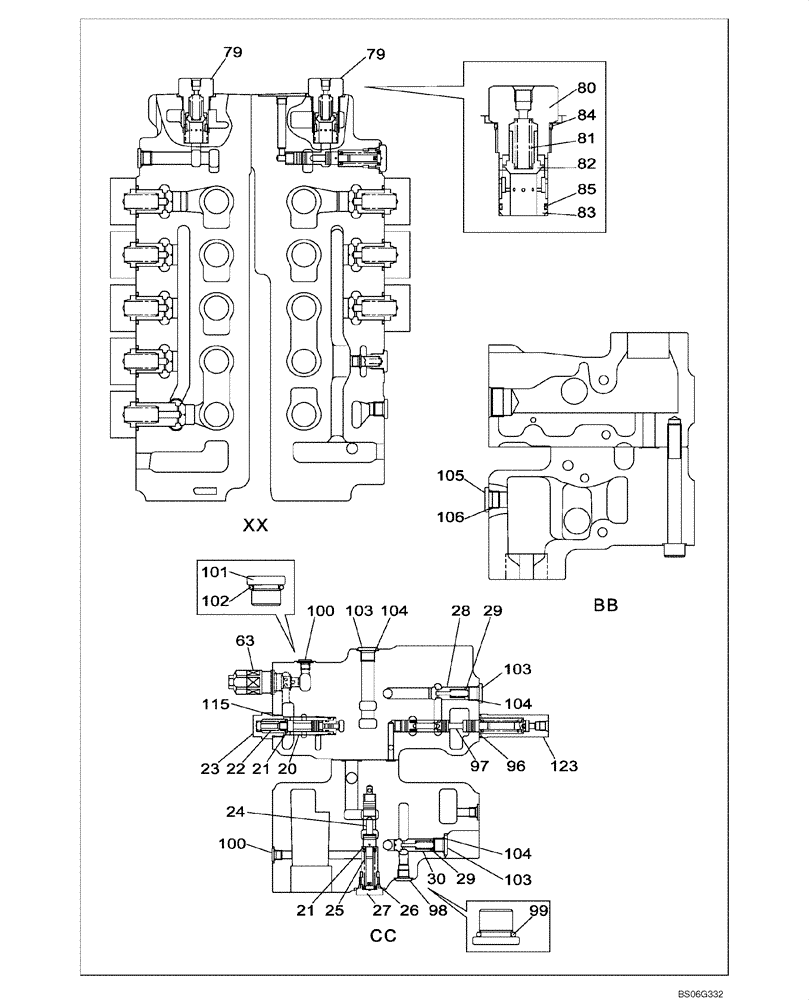 Схема запчастей Case CX460 - (08-79A) - KTJ2471 VALVE ASSY, CONTROL (DAC0746101 - DAC0746158) (08) - HYDRAULICS