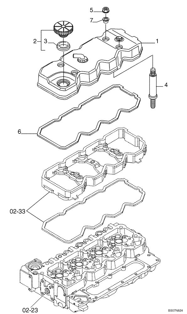 Схема запчастей Case 521E - (02-25) - CYLINDER HEAD - COVERS (02) - ENGINE