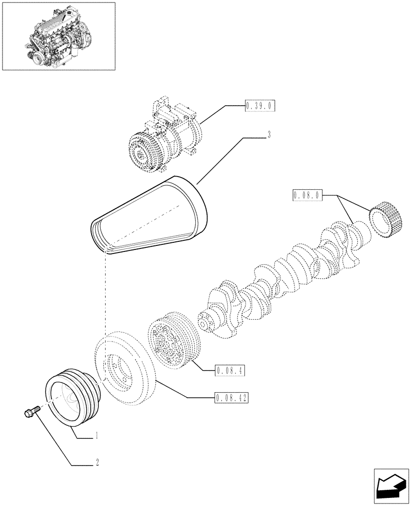 Схема запчастей Case F2CE9684C E002 - (0.08.4/01[01]) - PULLEY - CRANKSHAFT (504045098 - 504170589) 