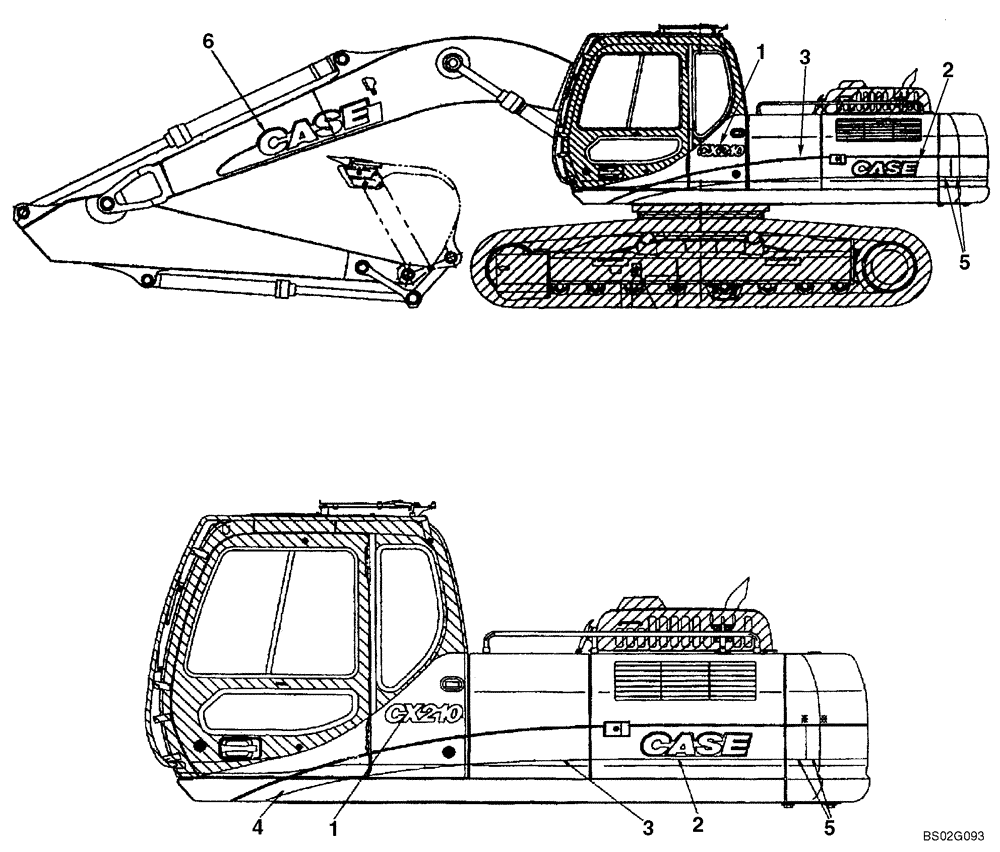 Схема запчастей Case CX240 - (09-45) - DECALS (09) - CHASSIS