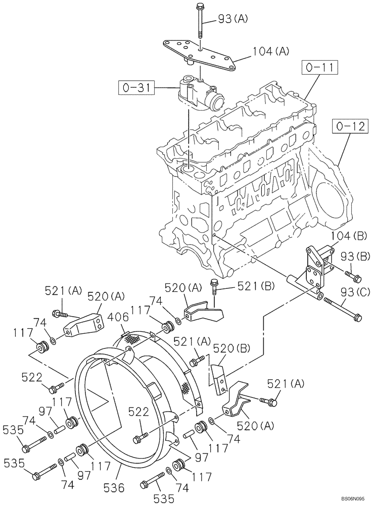 Схема запчастей Case CX240BLR - (02-32) - BRACKET - FAN GUARD (02) - ENGINE