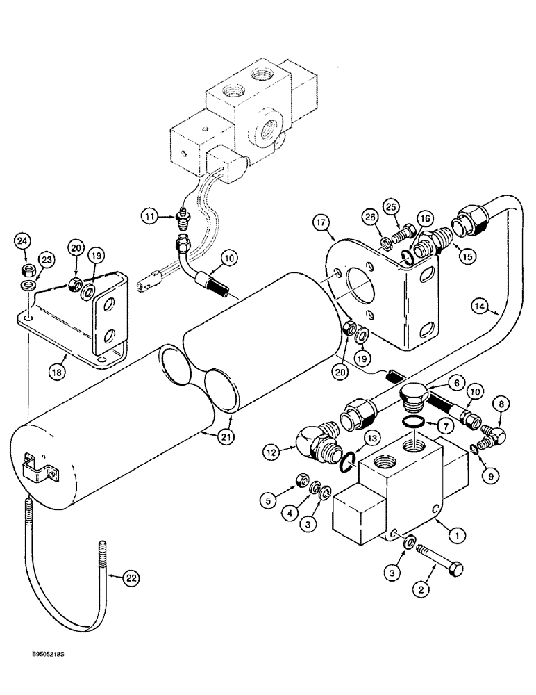 Схема запчастей Case 721B - (8-096) - RIDE CONTROL HYDRAULIC CIRCUIT, DIRECTIONAL VALVE TO MASTER VALVE & ACCUMALTOR (08) - HYDRAULICS