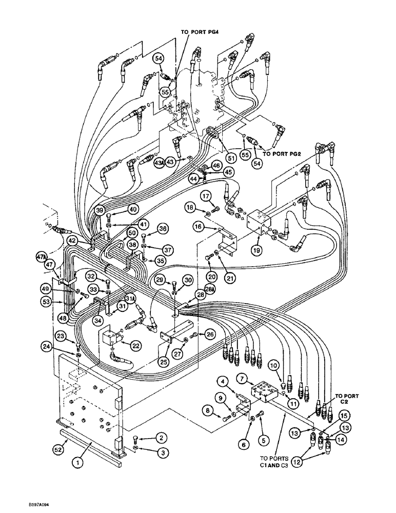 Схема запчастей Case 9060B - (8-024) - CONTROL COMPONENT MOUNTING AND HOSE SUPPORTS (08) - HYDRAULICS