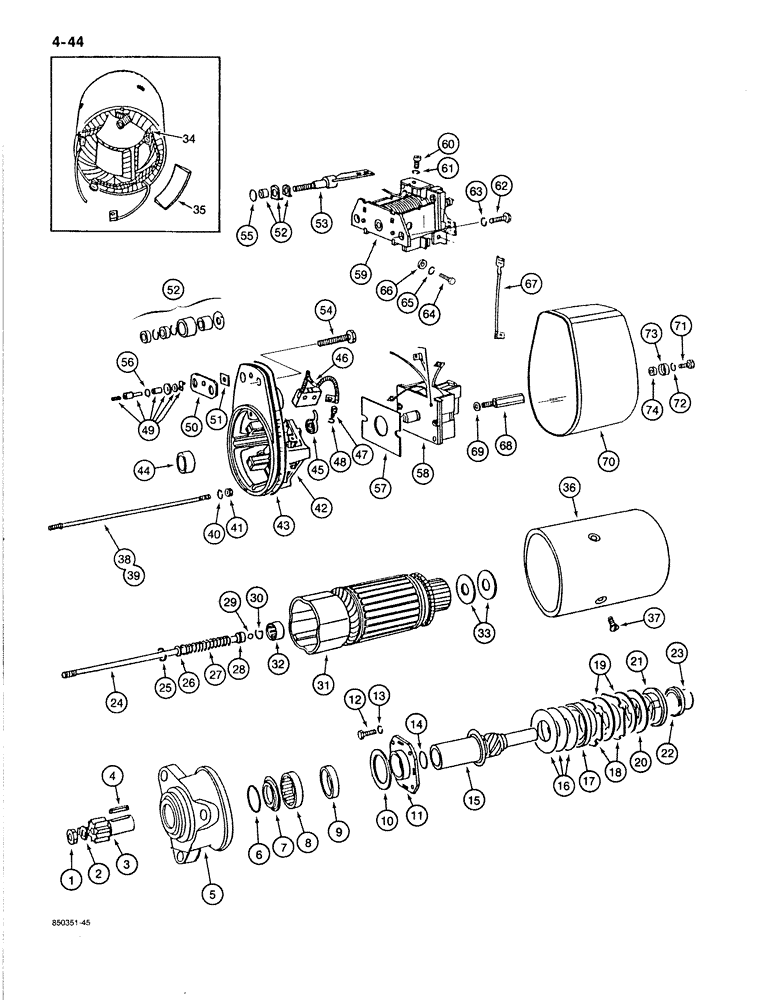 Схема запчастей Case 170B - (4-44) - STARTER, P.I.N. 74341 THROUGH 74456 (04) - ELECTRICAL SYSTEMS