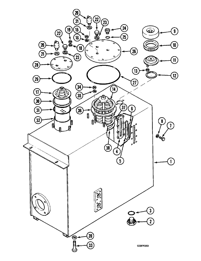 Схема запчастей Case 220B - (8-002) - HYDRAULIC RESERVOIR, P.I.N. 74441 THROUGH 74597, P.I.N. 03201 AND AFTER (08) - HYDRAULICS