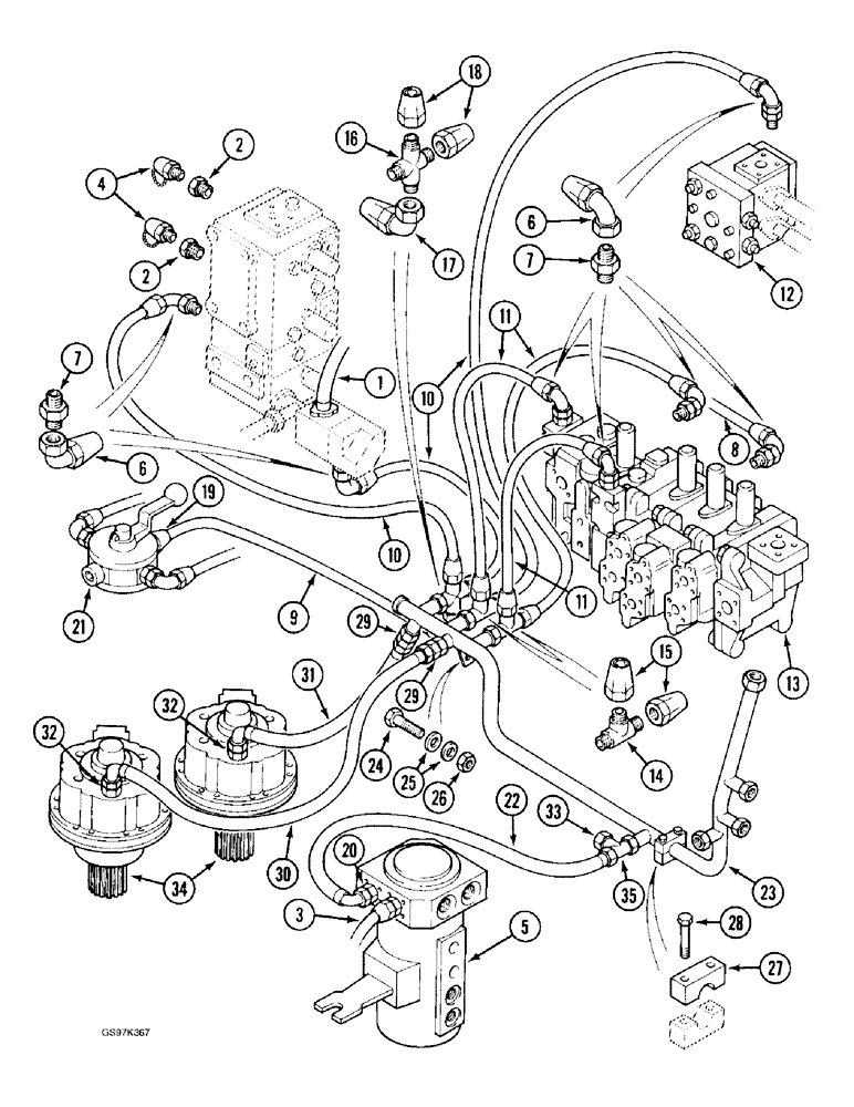 Схема запчастей Case 170C - (8-034) - HYDRAULIC CIRCUIT RETURN LINES, LEAK RETURN TO FILTER (08) - HYDRAULICS